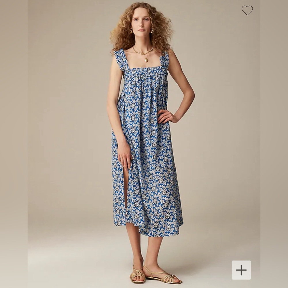 NWOT J. Crew Cotton Voile Ruffle Trim Shift Dress Cobalt Blue White Floral Small